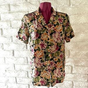 Vintage Anna and Frank 100% SILK flower Blouse sz S